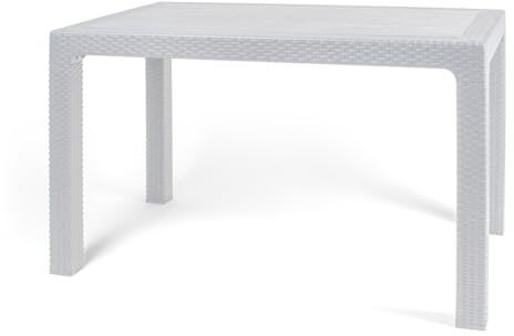 SinergiaFD Tavolo Giardino in Rattan 70x120 cm - Resistente e Versatile in Varie Colorazioini (Bianco)