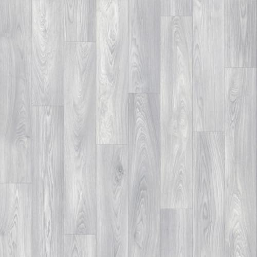 Vinyl Flooring Grey Oak Wood Plank Effect Felt Backed Roll Lino Kitchen Bathroom (2m x 2.5m)