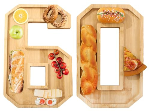 60th Anniversary Number Charcuterie Tray, 30th 40th 50th 60th Birthday Decorative Platter,Wooden Serving Tray for Braekfast Candy Cake Cookies