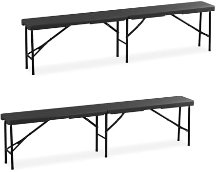 Relaxdays Bierbank 2er Set, klappbar, Kunststoff, Stahl, Campingbank, Balkon & Garten, HxBxT: 43 x 180 x 25 cm, grau