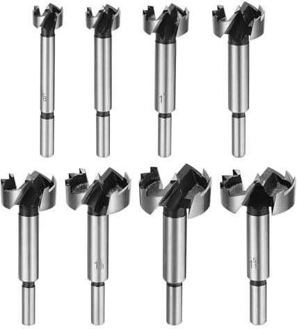 QUARKZMAN Set Punte Forstner 5/8-1-5/8, Punte Foratura Legno Carburo Hss con Apertura a Dente Sega, Taglierina per Fori Cardine con Custodia, Argento, 8pz