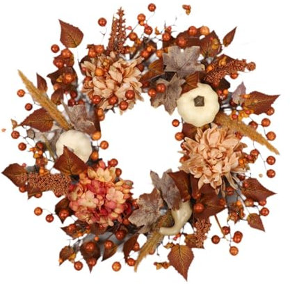 Couronne d'automne pour Porte D'entrée Couronne de Fleurs d'automne Guirlande Célébration de La Thanksgiving Couronne d'automne, Baies Couronne d'halloween, Couronne Récolte pour L'automne Décoration