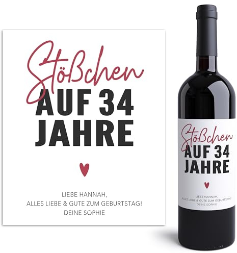 Weinetiketten Geburtstag Frau personalisierte Flaschenetiketten selbst gestalten Geburtstagsgeschenk Geschenk Weinflasche Wein Etiketten selbstklebend 2 Stück | 10x12 cm (Alter wählbar)