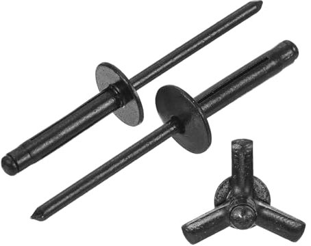 sourcing map 50 Stück 5/32 x 3/4 Zoll Aluminium großer Kopf Tri Grip Nieten großer Flansch Tri Grip Nieten für Heimwerker, Blech, Autoreparaturen, Möbel, Marine Boot (schwarz)