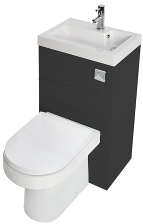 MILANO Black Bathroom Basin Toilet WC Unit Chrome Flush Button 500 x 890mm