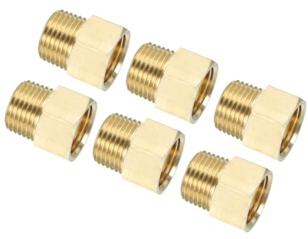 PATIKIL 6 Pack de Adaptadores de Tubería de Latón con Rosca Hexagonal, Reductor de 1/2 NPT Macho a 1/2 NPT Hembra para Extensión de Tubería en Grifo de Bañera y Ducha, Dorado