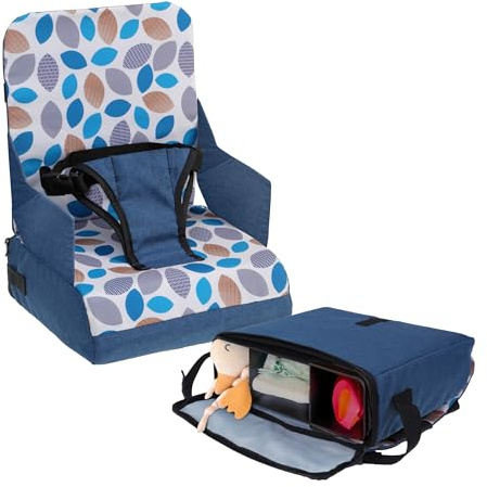 Dreambaby On-The-Go barnstol – bärbar barnstol med praktiska förvaringsfack – passar de flesta matstolar – lätt, kompakt och resevänlig – marinblå