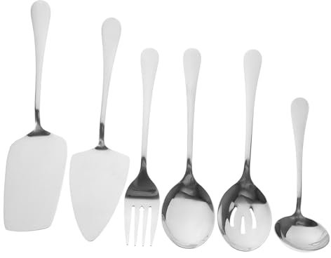 HAWILLOSCH 6 Pezzi Posate in Acciaio Inossidabile Argentato Set Da Portata Per Buffet Per Feste Set Di Stoviglie Cucchiai Forchette E Mestolo Da Zuppa