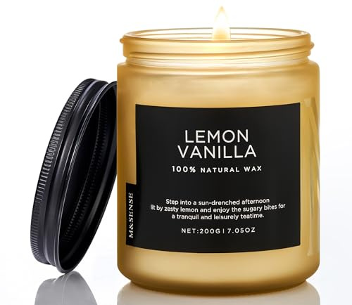 M&SENSE Bougies Parfumées en Soja Vanille au Citron 200g - 50h Parfum Doux/Agrumé, Naturelle Relaxation/Bien-Être, Cadeau Élégant Maison/Salon/SPA