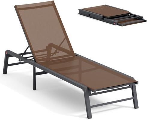 FHVIT Aluminium Chaise Lounge Chair Outdoor, faltbar Patio Lounge Chair Assemble-Free, Pool Lounge Chairs mit 5 verstellbaren Rückenlehnen