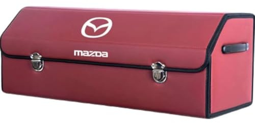 MANQII Kofferraum Organizer für Mazda CX-80 2024 2025, Leder Kofferraum Aufbewahrungsbox Teilt Faltbarer mit Deckel Wasserdichtes Innenraum Zubehör,E/Wine Red-L(75X31X29CM)