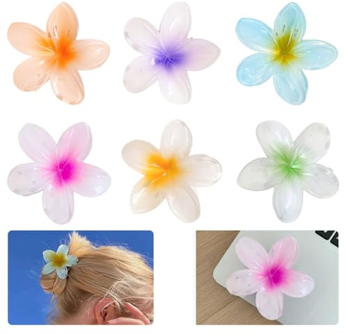 LINGJIA 6 Piezas Pelo Clips de Estilo Hawaiano, Antideslizante, Rasguño y Flores, Accesorios de Peinado para Niños y Adultos