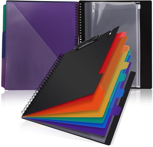 Moorstdel Klemmbrett mit Aufbewahrung,Klemmbrett A4 Ordner mit 12 Fächern und 1 Kunststoff Dokumententasche, A4 Ordner Organizer, Bürobedarf, Schulbedarf,zum Abheften-Organizer Mappe-Regenbogenstil