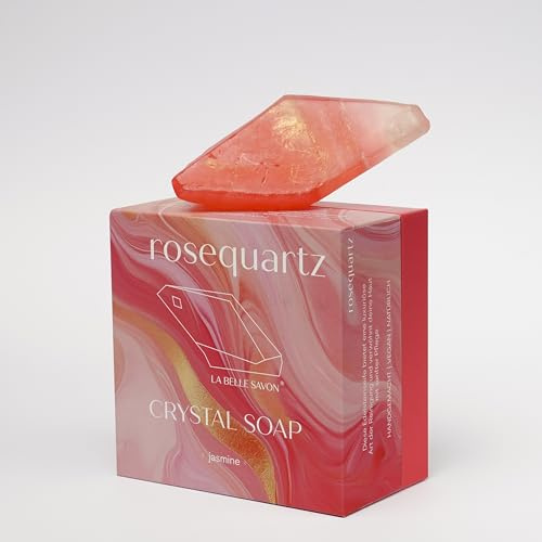 LA BELLE SAVON® Savon pour les mains [Quartz rose] - Savon naturel fait à la main avec véritable pierre précieuse - Vegan - Pour les mains, le visage et le corps - Cadeau de bien-être et de spa