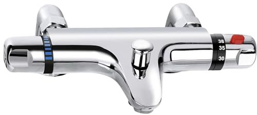 Thermostatic Bath Shower Mixer Tap, Solid Brass Thermostatic Bathtub Shower Mixer Bar Valve with Temperature Control, Chrome Modern Deck Mounted Bath Tub Taps