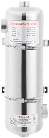 Intercambiador de calor para piscina, 60 kW de acero inoxidable, 250 l/min, flujo de agua de piscina de 30 l/min, flujo de agua caliente de 30 l/min, 480 x 130 mm (L*Φ), calentador de piscina para