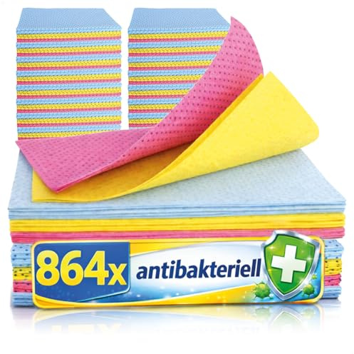 com-four® 864x Reinigungstücher mit Noppenstruktur - robuste Putztücher gegen hartnäckigen Schmutz - Wiederverwendbare, antibakterielle Wischtücher für Küche, Bad und Haushalt (864 Stück - Noppen)