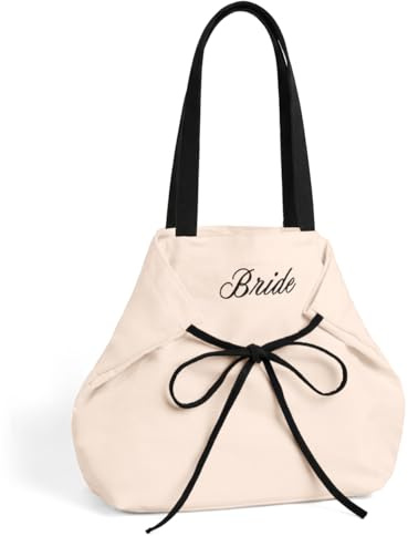 xo, Fetti Bride Black Ivory Bow Tote Bag | Bachelorette, Cream Canvas Bridal Tote, Wedding Gift Bag, Bach Tote, Reusable Bridal Shower Gift