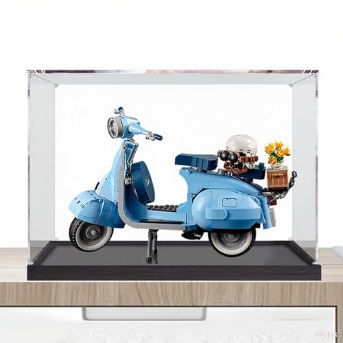 Transparent Acrylic Display Case for 10298 Vespa 125 Scooter - Dustproof Showcase Box with Black Base, Ideal for Collectors (Model Not Included) (2mm)