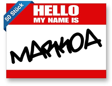 50 Stück - Hello my Name is - Aufkleber in 11,0 x 7,0 cm - Graffiti Sticker - selbstklebende Namensschilder - Namensaufkleber zum beschriften