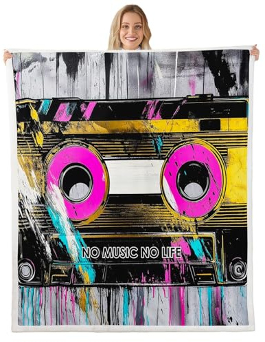 Feelyou Music Sherpa Blanket Plush Fuzzy Cassette Tape Music Fleece Throw Blanket Boys Girls Retro Trendy for Bed Couch Chair Living Room Bedroom Decor Baby 30x40