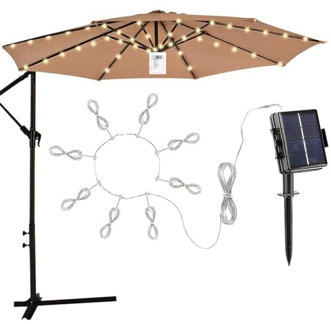 Lámpara solar para sombrilla de jardín, lámpara solar para sombrilla de terraza – Guirnalda de luces impermeable con 8 modos de brillo para exteriores, luz decorativa para jardín, piscina