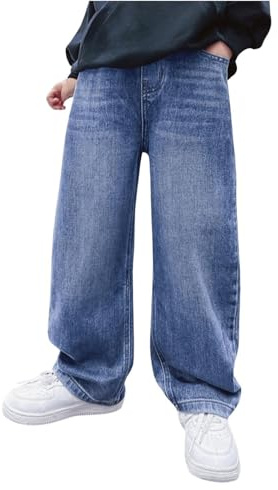 Baggy Jeans Garçon Enfants avec Ceinture Élastique Pantalons en Pantalon Couleur Unie Denim Jean Baggy Ado Garcon Printemps/Automne Cargo Large Décontracté Style Urbain Hip (2Light Blue, 11-12 Years)