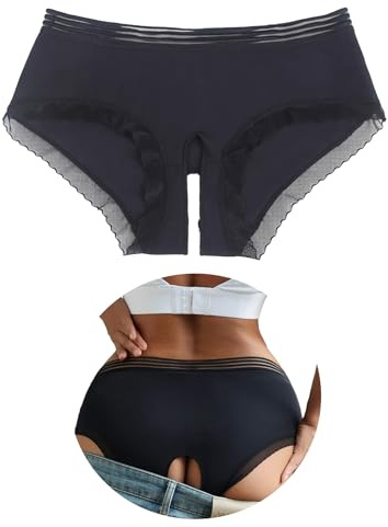 comeondear String Ouvert Femme Sexy Hot Culotte Fendue Tanga Chic Slip Stretch Grande Taille Underwear sous-Vêtements Feminins Respirante Panty Noir,XXL