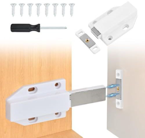 Aurafly 2 Pezzi Chiusure per Porte a Pressione, Cerniera per Ante Cucina con Viti, Serratura Magnetica per Armadi, Chiusure Magnetiche a Scatto per Porte Raccordi Mobili Cassetti