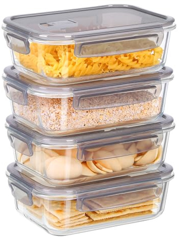 Glass Lunch Box Containers with Lid4pcs,640mlMeal Prep Containers Reusable Glass with FreeSponge- Microwave Containers,FoodStorage,Freezer Containers with Lids,KitchenEssentials Storage
