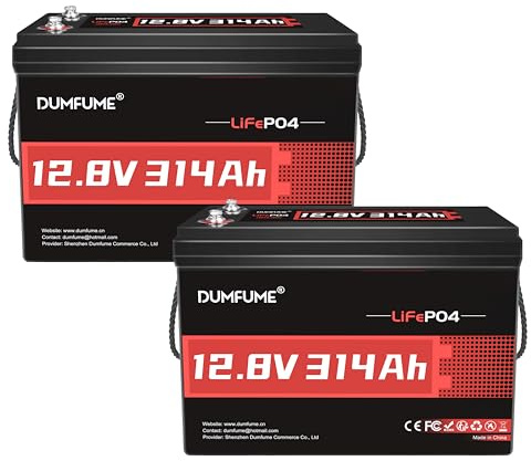 Dumfume Lote de 2 Bateria LiFePO4 12V 300Ah (314Ah), 4019Wh BMS 200A