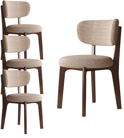 4er Set Esszimmerstühle aus Holz, Moderne, Polsterstuhl Küchenstühle mit Geschwungener Rückenlehne, Esszimmerstühle mit Massivholzbeinen für Esszimmer, Küche, Restaurant (Walnussbeine/Khaki)