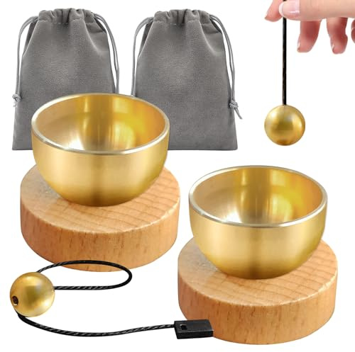2 stycken set med miniklangskålar, tibetanska ljudskålar, meditation, handgjorda av mässing, ljudskål, liten sjungande skål för mindful, stressreducering, läkning, yoga-avslappning, chakra-healing