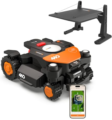 Worx Landroid Vision Cloud WR342E 4WD Mähroboter mit Garage, kabelloser Rasenmähroboter für bis zu 2 000 m², (KI-Hinderniserkennung, VSLAM + RTK-Cloud-Navigation, 84% Steigung, Auto-Kartierung)