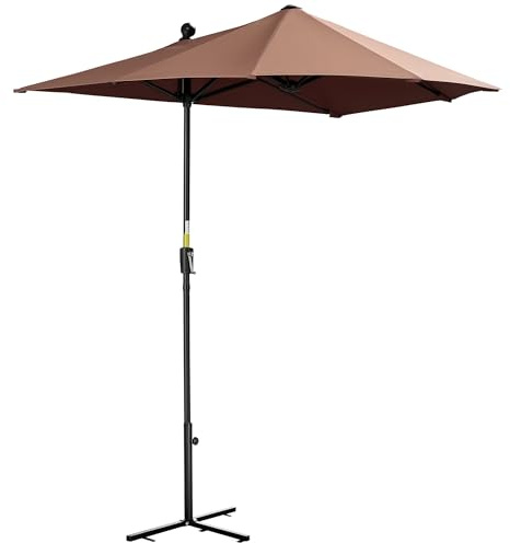 Outsunny Ombrellone Mezzaluna Doppio da Parete e Muro 2x1.9 m con Apertura a Manovella, Ombrellone da Giardino con 7 Stecche, Supporto a Croce in Acciaio e Poliestere 180g/㎡, Anti UV, Caffè