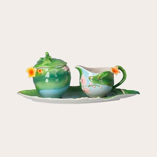 Keyhomestore | Set Zuccheriera e Lattiera in Porcellana Decorata con Vassoio