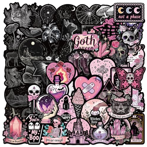 100 Black and Pink Aesthetic Sticker Pack Waterproof Decals Cool Stickers for Laptop Water Bottle Skateboard Journal Luggage Scrapbooking Craft Projects Trendy Stickers for Teens and Adults Gifts