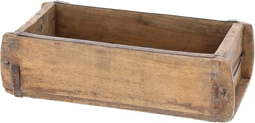 Spielotopia Ziegelform aus Altholz mit Metallbeschlägen – Rustikale Aufbewahrungsbox & Blumenkasten – Vintage Deko-Kiste im Shabby Chic Stil – Unikat, ca. 32 x 15 x 10 cm
