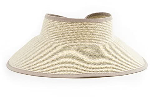 San Diego Hat Company Signature Women's Ultrabraid Large Brim Visor with Ribbon Binding & Sweatband, Sun Hats for Women, Multi Natural