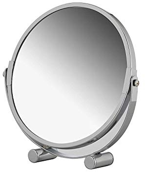 axentia Vergrößerungs-Standspiegel - Kosmetikspiegel mit 3-fach Vergrößerung - Schminkspiegel verchromt - Vergrößerungsspiegel rund ca. 17 cm Ø - Rasierspiegel für Badezimmer - Bad-Spiegel aus Chrom, Silber
