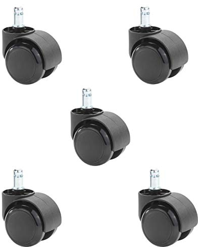 IDIMEX Set di 5 ruote per sedie girevoli, morbide ruote di ricambio per pavimenti duri, perno da 11 mm e diametro di 50 mm, colore nero
