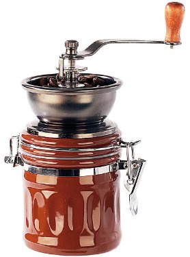 Moulin à café « Genua » avec récipient aromatique – Fraîcheur et délicieux : moulin conique à manivelle avec broyeur en fonte réglable.