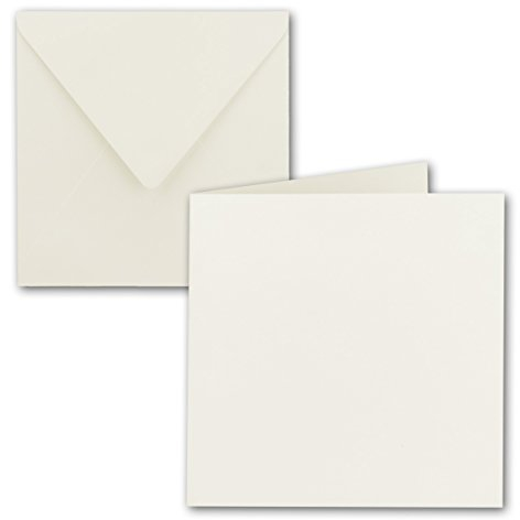 Set de 25 tarjetas plegables cuadradas, 15 x 15 cm, con sobres, blanco natural. Pegado en húmedo, para tarjetas de felicitación, invitaciones y más