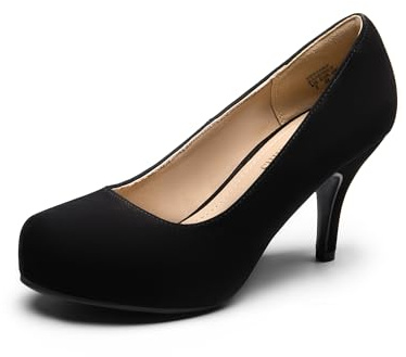 Dream Pairs Zapatos de Tacón Fina Alto Cómodos con Plataforma Clásicos de Punta Redonda Zapatos de Salón Alto,Size 38.5,Negro/Nobuk,TIFFANNY