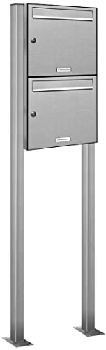 AL Briefkastensysteme 2er Edelstahl Standbriefkasten rostfrei als 2 Fach Briefkastenanlage DIN A4 in Postkasten Doppel-Briefkasten Design modern