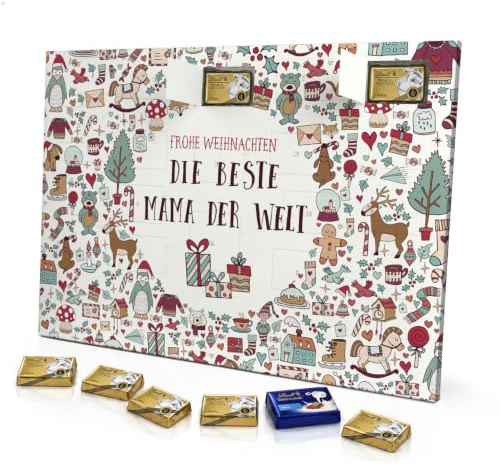 printplanet - Adventskalender mit Namen Die Beste Mama der Welt - Gefüllt mit Lindt Premium Schokolade - Motiv Christmasicons
