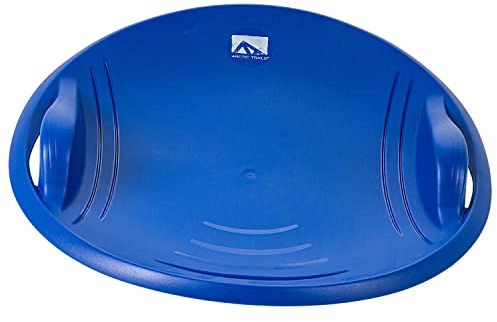 Franklin Sports Kids Saucer Sled - Arctic Trails Round Plastic Snow Sled for Kids - Single Rider 1 Person - Heavy Duty Plastic Sledding Saucer with Handles - Perfect Winter Toy - 22