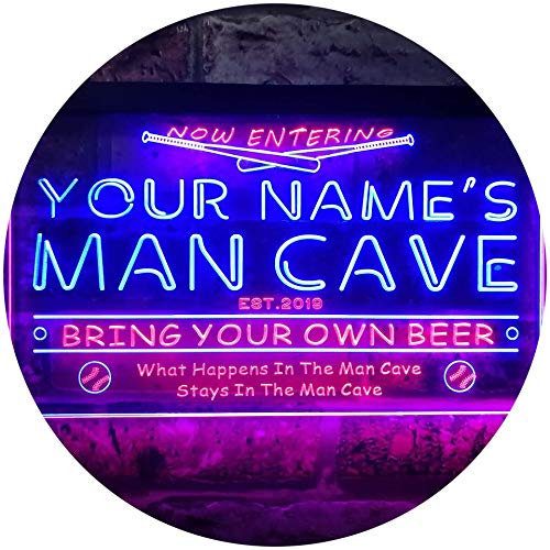 ADVPRO Personalized Your Name Est Year Theme Baseball Man Cave Sport Bar Dual Color LED Barlicht Neonlicht Lichtwerbung Neon Sign Rot & blau 300 x 210mm st6s32-qb1-tm-rb