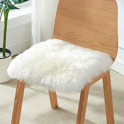 Quadratisches Natürliches Schaffell Sitzkissen, Reines Wollfell Stuhlkissen Super Weiches Shaggy Auto Sitzauflage rutschfeste Büroschreibtisch Stuhl Verdicken Hocker Kissen (Weiß,40x40cm(16x16inch))