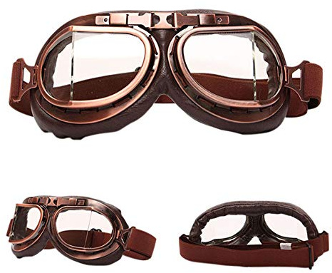 Dear, you Retro Motorrad Brille Brille Vintage Moto Classic Brille für Harley Pilot Steampunk Bike Kupfer Helm Brille für Innen- und Außenaugenschutz,Clear